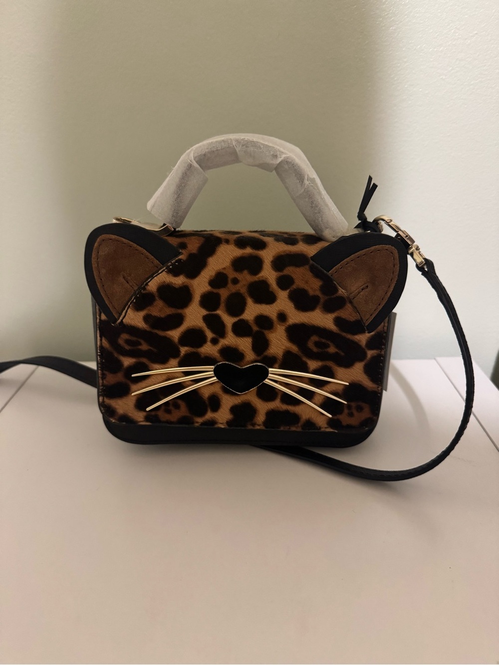 kate spade Calf Hair Leopard Print Cat Crossbody Bag - Brown & Black RARE Find